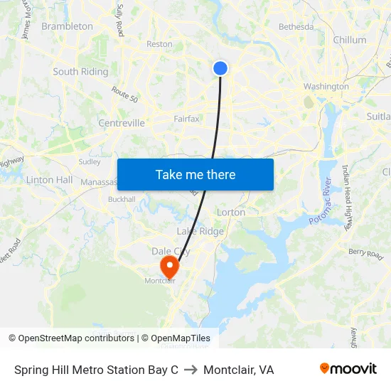 Spring Hill Metro Station Bay C to Montclair, VA map