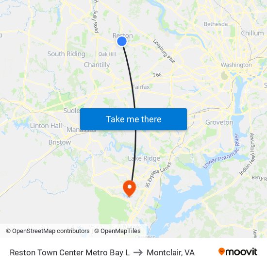 Reston Town Center Metro Bay L to Montclair, VA map