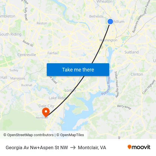 Georgia Av Nw+Aspen St NW to Montclair, VA map