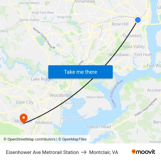 Eisenhower Ave Metrorail Station to Montclair, VA map