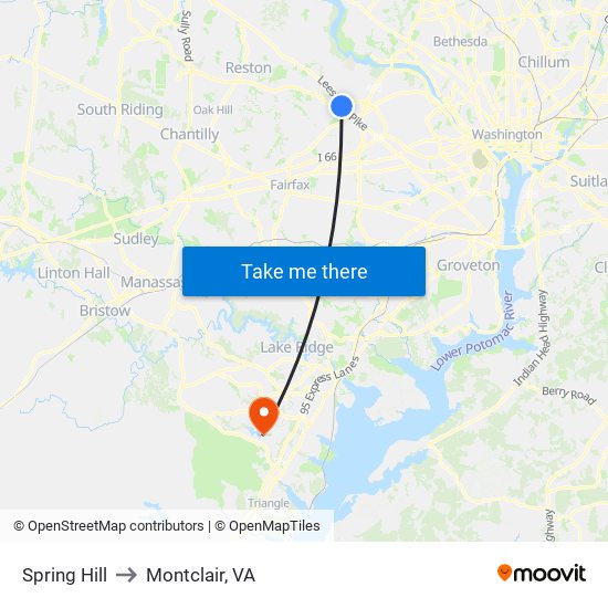 Spring Hill to Montclair, VA map