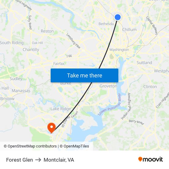 Forest Glen to Montclair, VA map