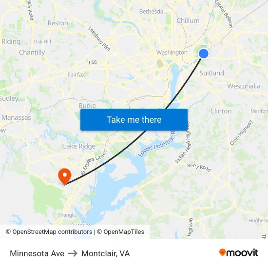 Minnesota Ave to Montclair, VA map