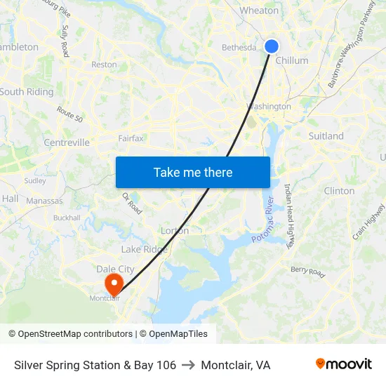 Silver Spring Station & Bay 106 to Montclair, VA map