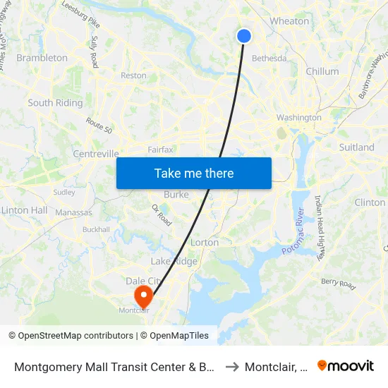 Montgomery Mall Transit Center & Bay A to Montclair, VA map