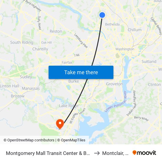 Montgomery Mall Transit Center & Bay E to Montclair, VA map