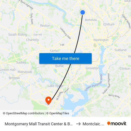 Montgomery Mall Transit Center & Bay D to Montclair, VA map
