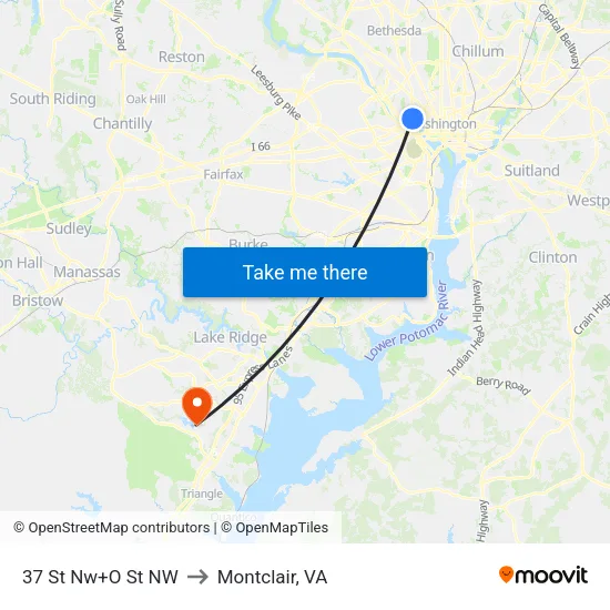 37 St Nw+O St NW to Montclair, VA map