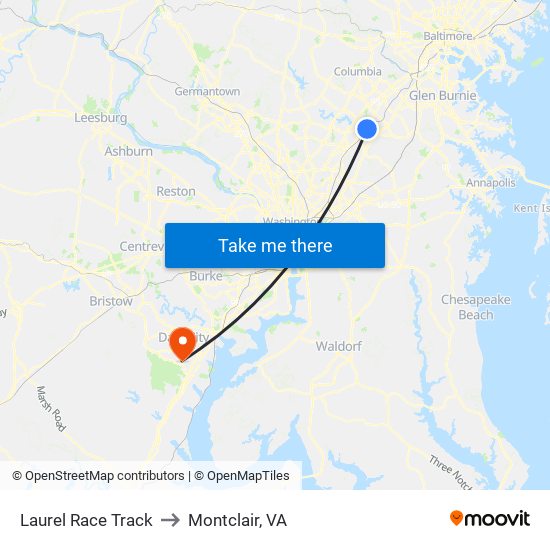 Laurel Race Track to Montclair, VA map