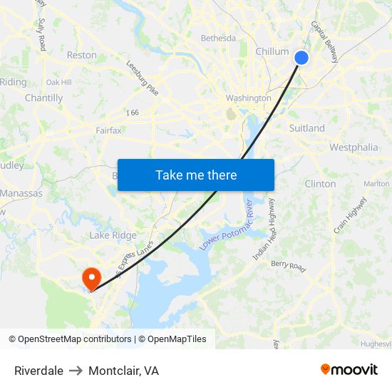 Riverdale to Montclair, VA map