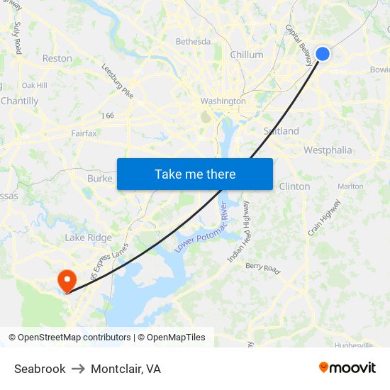 Seabrook to Montclair, VA map