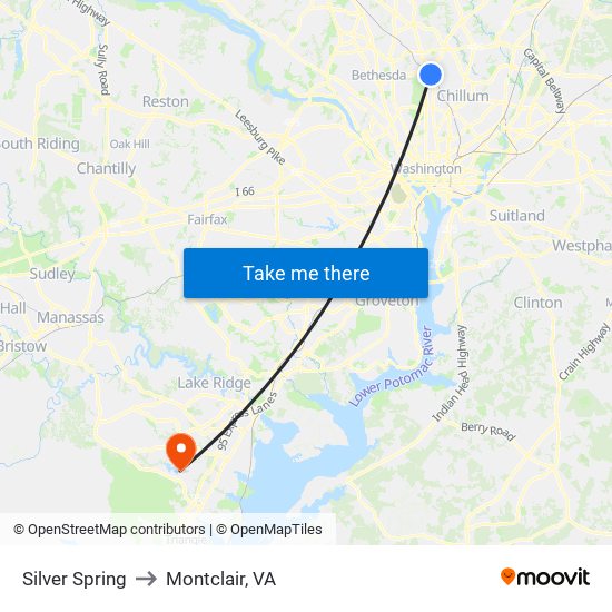Silver Spring to Montclair, VA map
