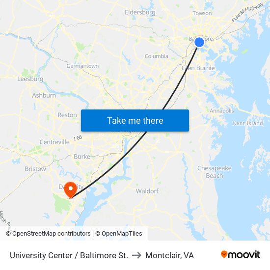 University Center / Baltimore St. to Montclair, VA map