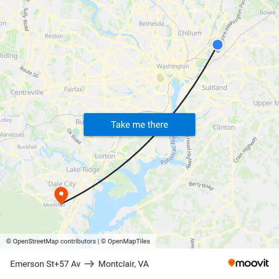Emerson St+57 Av to Montclair, VA map