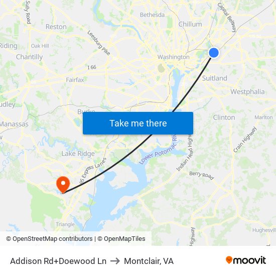 Addison Rd+Doewood Ln to Montclair, VA map