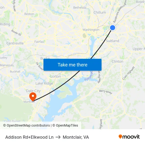 Addison Rd+Elkwood Ln to Montclair, VA map