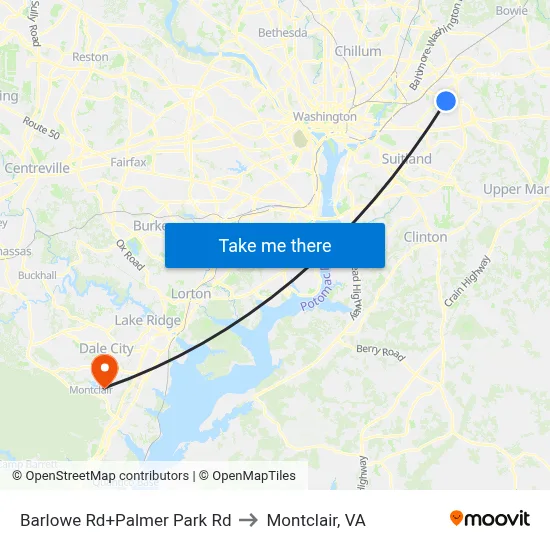 Barlowe Rd+Palmer Park Rd to Montclair, VA map