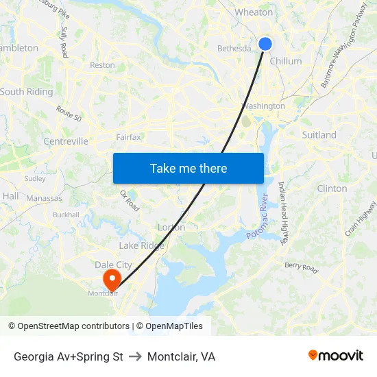 Georgia Av+Spring St to Montclair, VA map