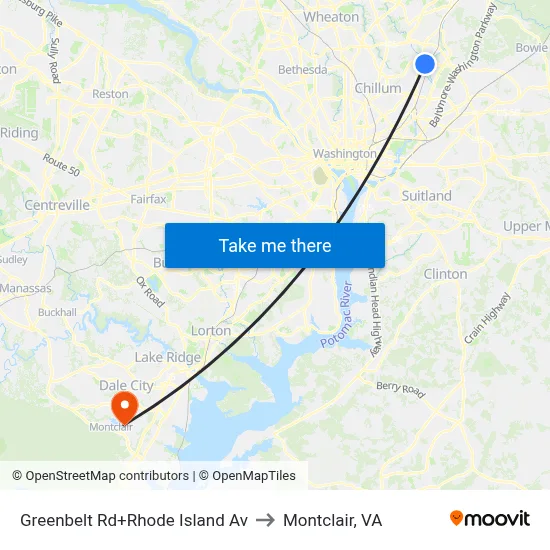 Greenbelt Rd+Rhode Island Av to Montclair, VA map