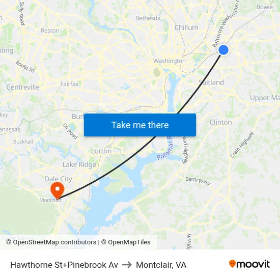 Hawthorne St+Pinebrook Av to Montclair, VA map