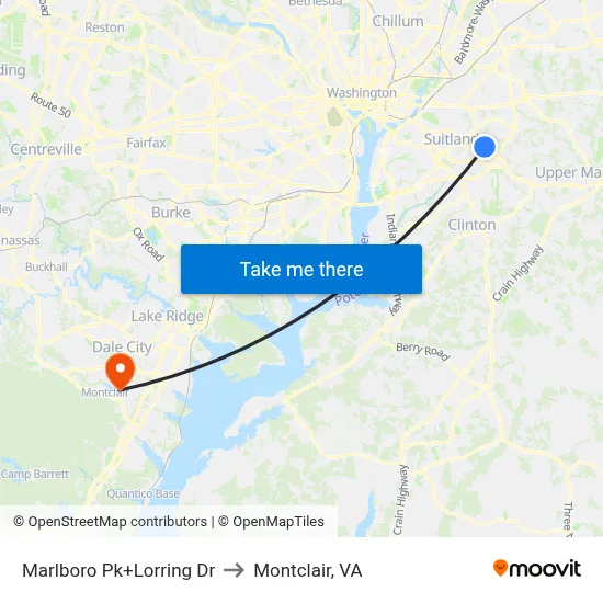 Marlboro Pk+Lorring Dr to Montclair, VA map