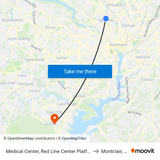 Medical Center, Red Line Center Platform to Montclair, VA map