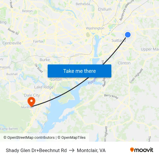 Shady Glen Dr+Beechnut Rd to Montclair, VA map