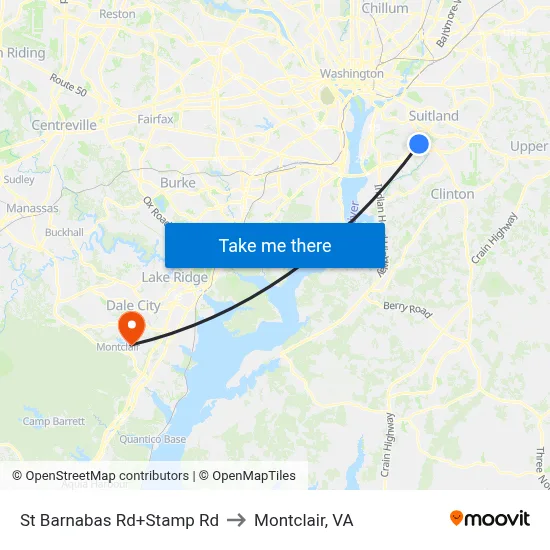 St Barnabas Rd+Stamp Rd to Montclair, VA map