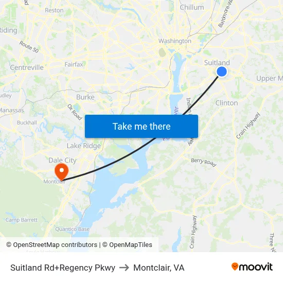 Suitland Rd+Regency Pkwy to Montclair, VA map