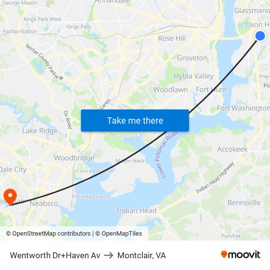 Wentworth Dr+Haven Av to Montclair, VA map