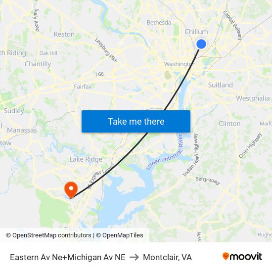 Eastern Av Ne+Michigan Av NE to Montclair, VA map