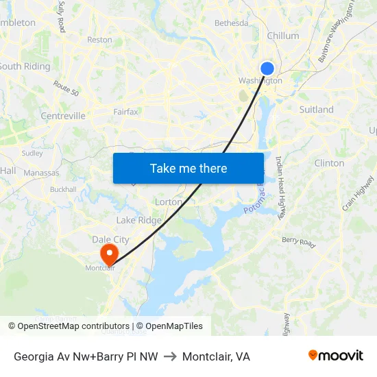Georgia Av Nw+Barry Pl NW to Montclair, VA map