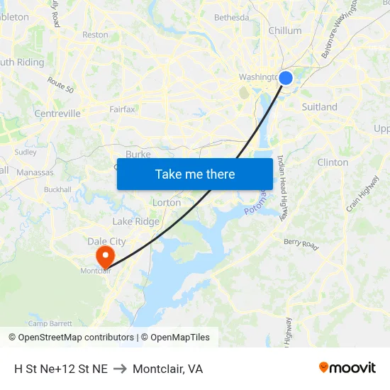 H St Ne+12 St NE to Montclair, VA map