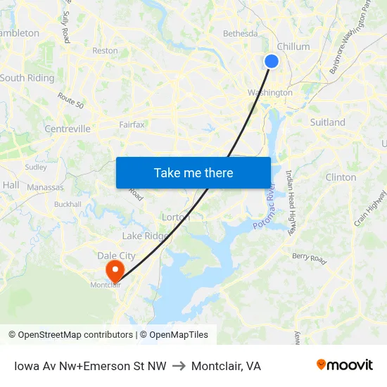 Iowa Av Nw+Emerson St NW to Montclair, VA map