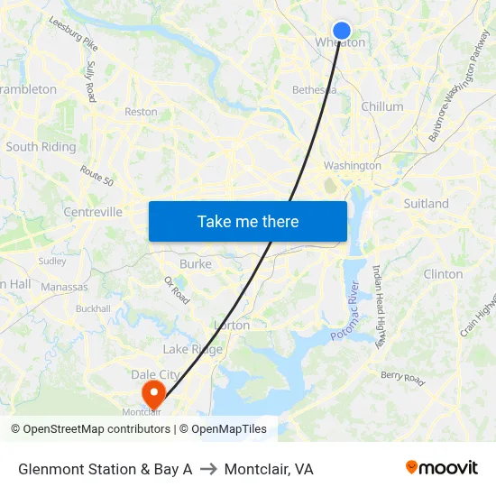 Glenmont Station & Bay A to Montclair, VA map