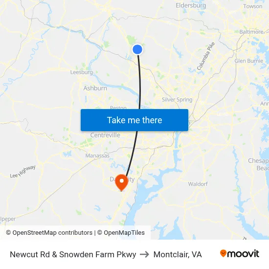 Newcut Rd & Snowden Farm Pkwy to Montclair, VA map
