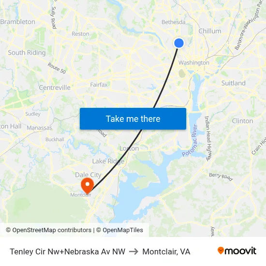 Tenley Cir Nw+Nebraska Av NW to Montclair, VA map