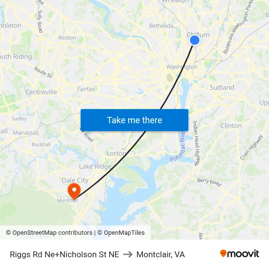 Riggs Rd Ne+Nicholson St NE to Montclair, VA map