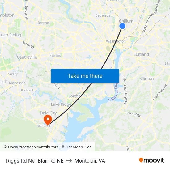 Riggs Rd Ne+Blair Rd NE to Montclair, VA map
