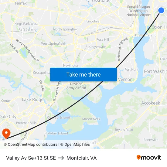 Valley Av Se+13 St SE to Montclair, VA map