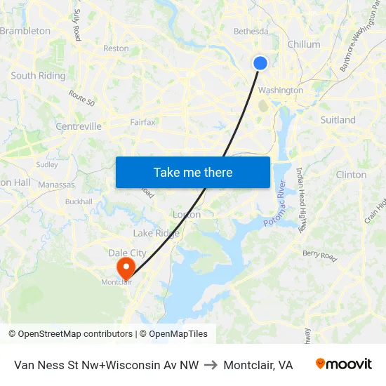 Van Ness St Nw+Wisconsin Av NW to Montclair, VA map