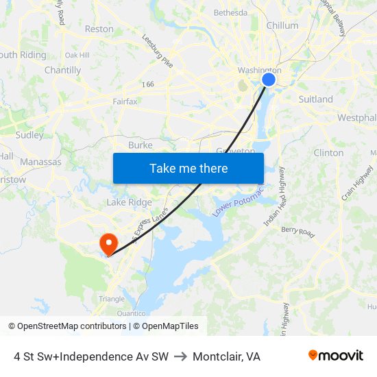 4 St Sw+Independence Av SW to Montclair, VA map