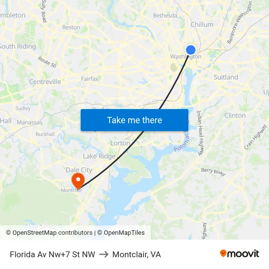Florida Av Nw+7 St NW to Montclair, VA map