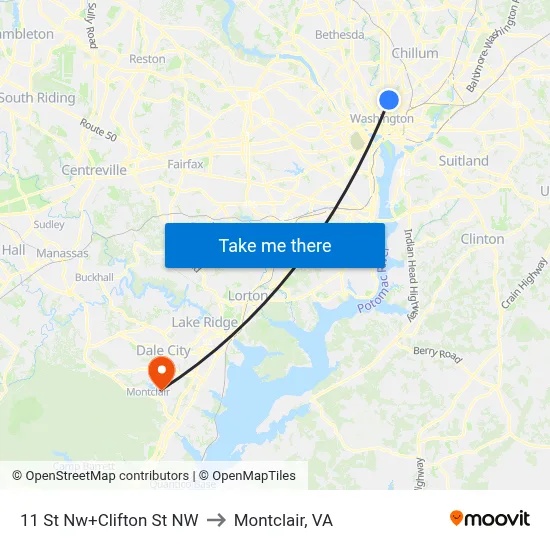 11 St Nw+Clifton St NW to Montclair, VA map