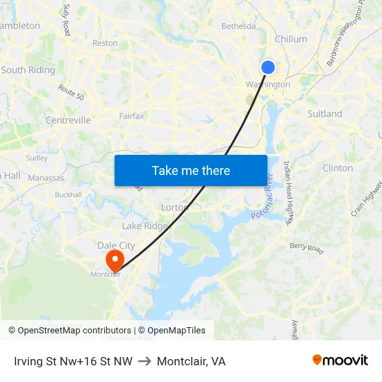 Irving St Nw+16 St NW to Montclair, VA map
