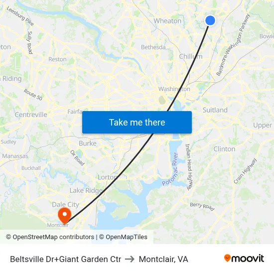Beltsville Dr+Giant Garden Ctr to Montclair, VA map