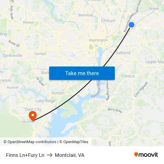 Finns Ln+Fury Ln to Montclair, VA map