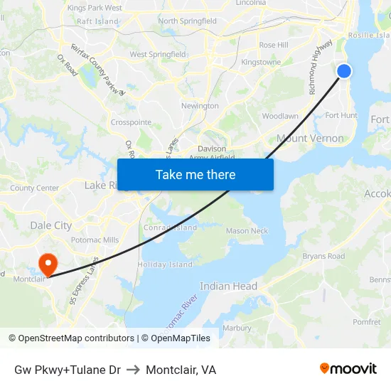 Gw Pkwy+Tulane Dr to Montclair, VA map
