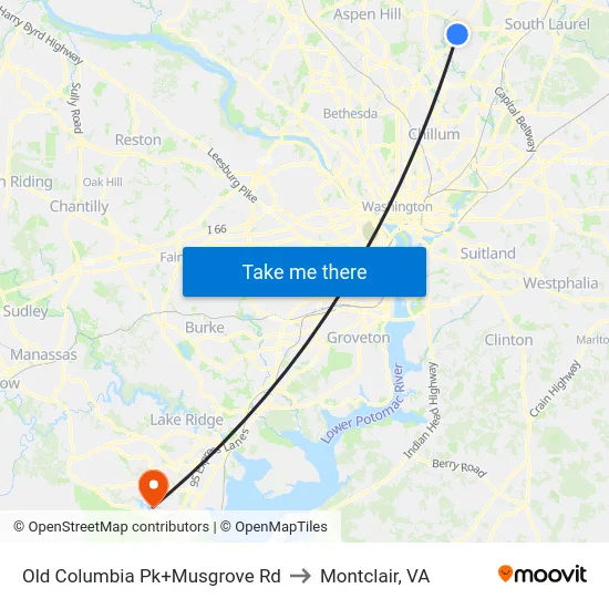 Old Columbia Pk+Musgrove Rd to Montclair, VA map