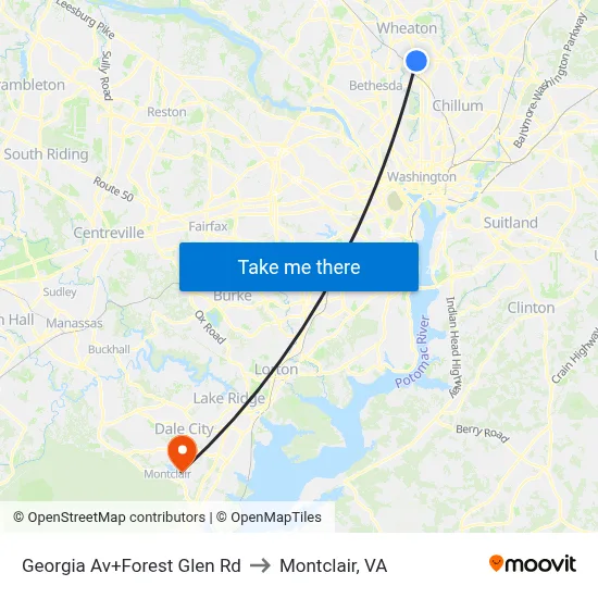 Georgia Av+Forest Glen Rd to Montclair, VA map
